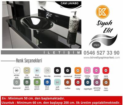 50*75 cm SİYAH ELİT Cam Lavabo #kirveliyapimarket